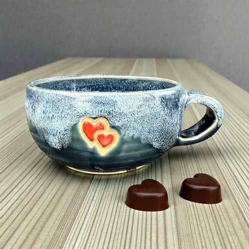 Blue Glazed Stoneware Mug with Hearts