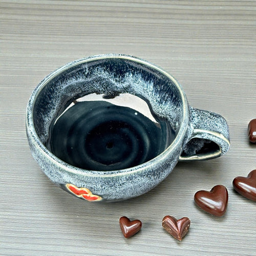 Blue Glazed Stoneware Mug with Hearts